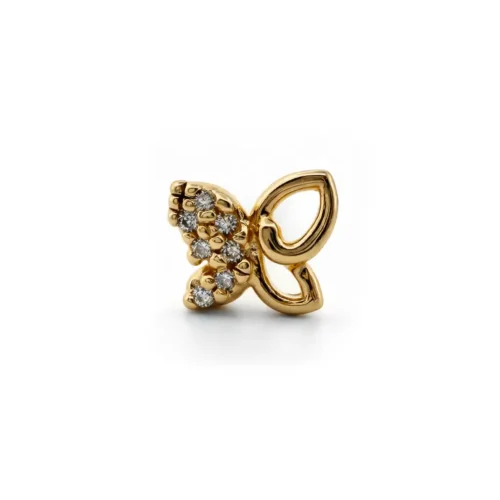 Cercei fluturași din aur galben 14k cu zirconia — bijuterii damă Luvand