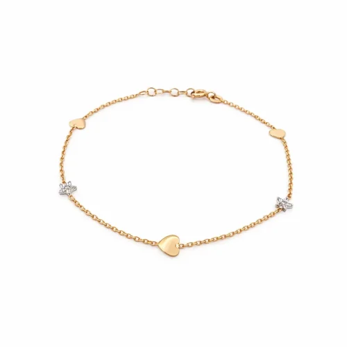Brățară din aur galben 14k cu stele și inimi — Luvand Jewelry