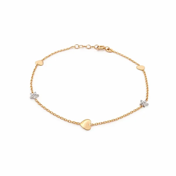 Brățară din aur galben 14k cu stele și inimi — Luvand Jewelry