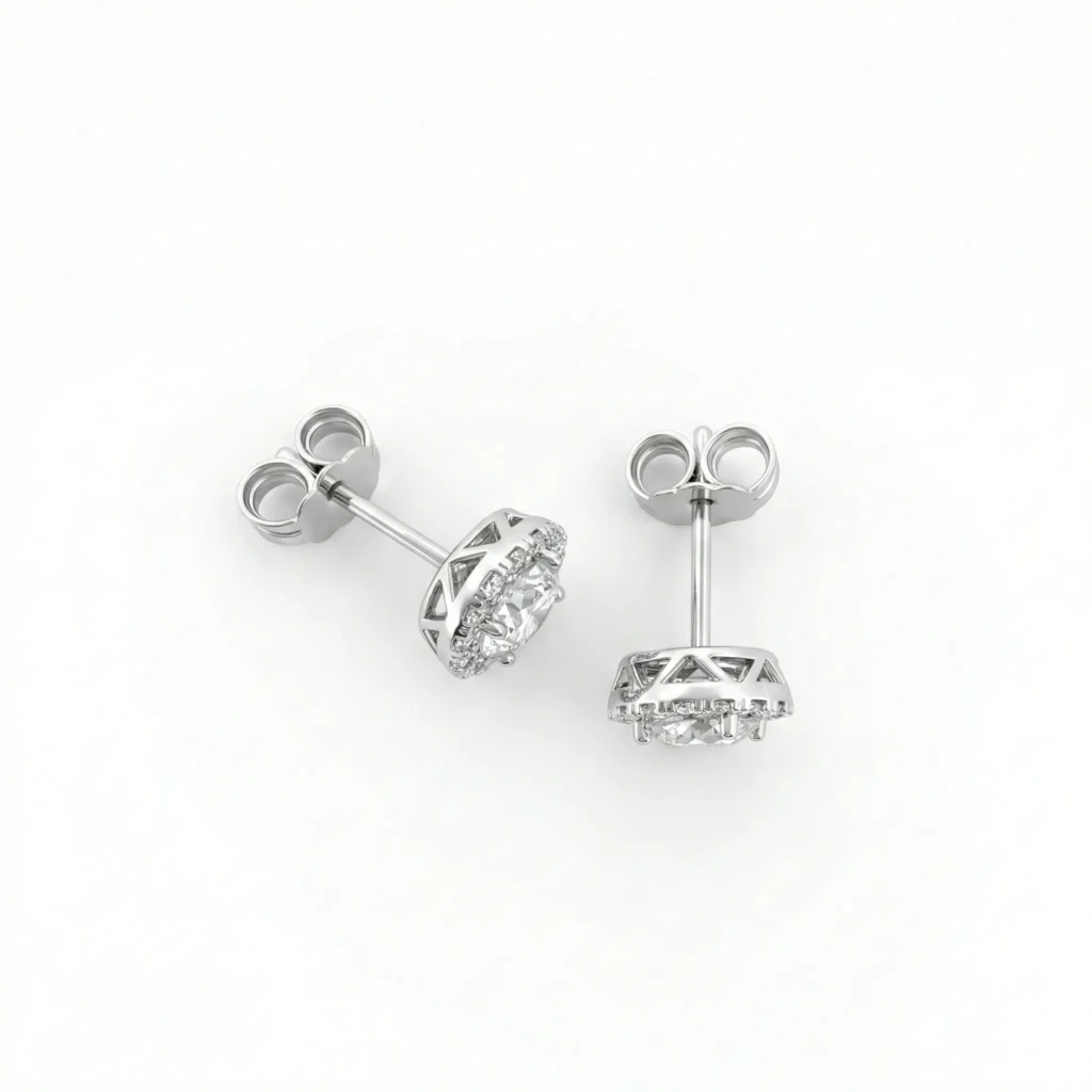 Cercei studs din aur alb 14k cu zirconia — Luvand Jewelry