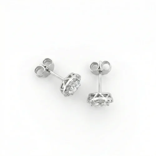 Cercei studs din aur alb 14k cu zirconia — Luvand Jewelry