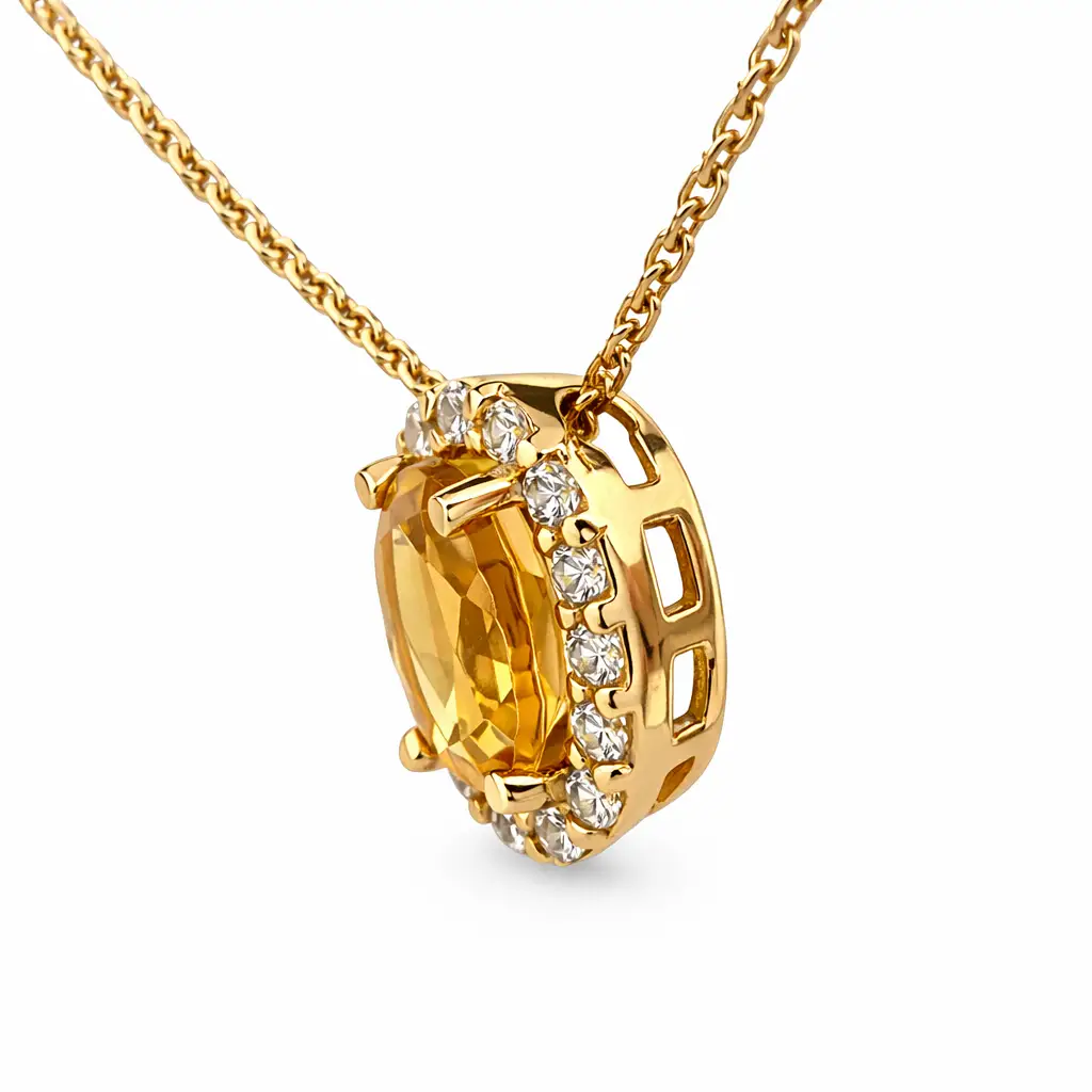 Lant Luvand cu pandantiv din aur galben cu piatra ovala (1)