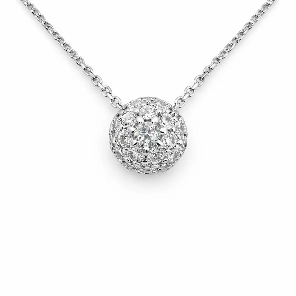 Lant cu pandantiv din aur alb cu pietre (3)