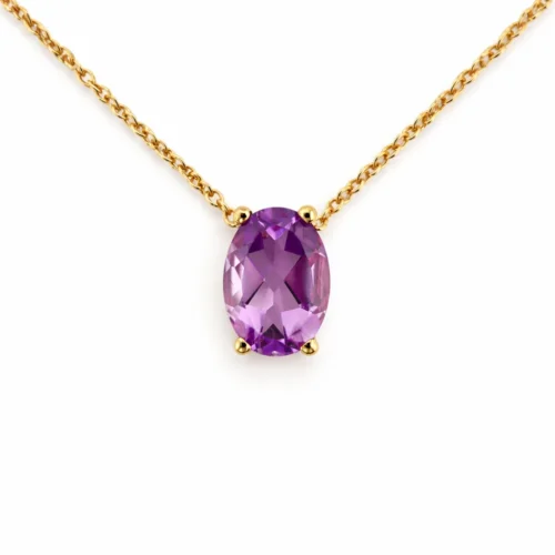 Lănțișor cu pandantiv din aur galben 14k cu ametist violet — Luvand Jewelry
