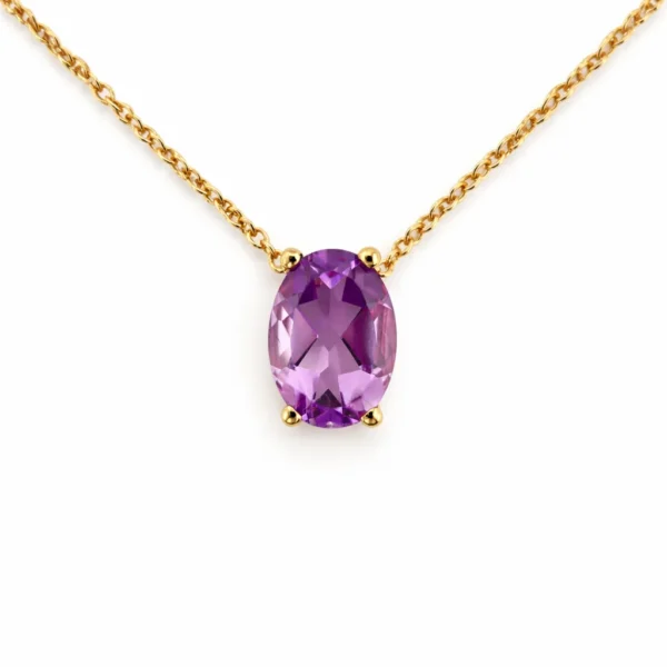 Lănțișor cu pandantiv din aur galben 14k cu ametist violet — Luvand Jewelry