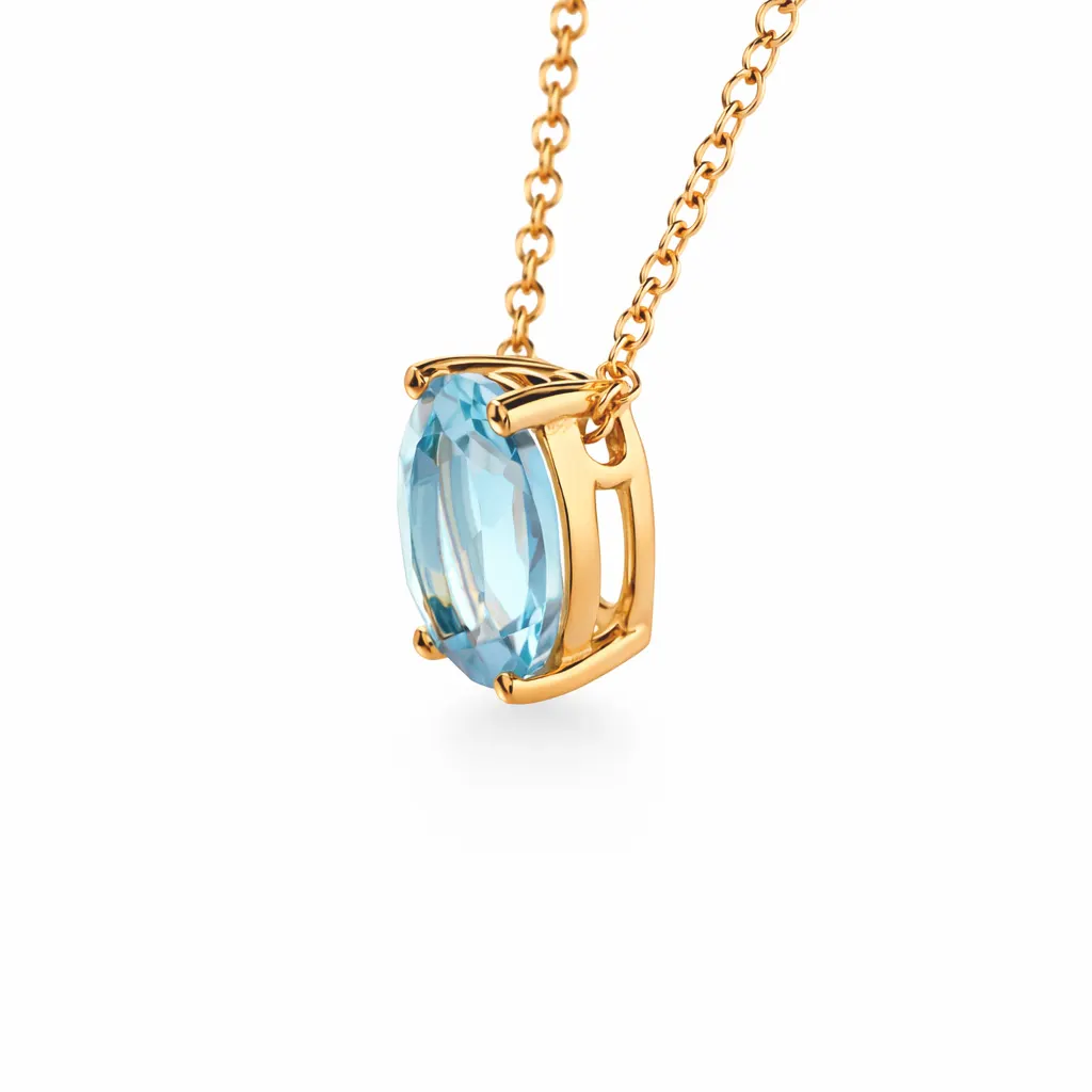 Lant cu pandantiv din aur galben cu piatra blue (1)