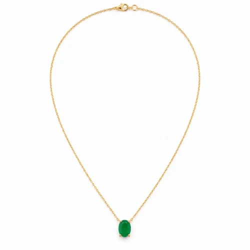 Lant cu pandantiv din aur galben cu piatra verde Jade - imagine 4