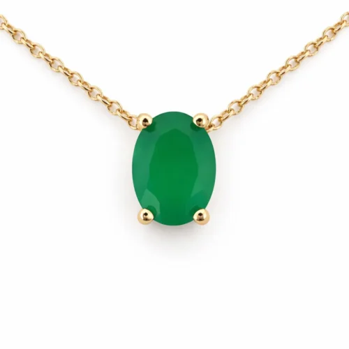 Lant cu pandantiv din aur galben cu piatra verde Jade (1)