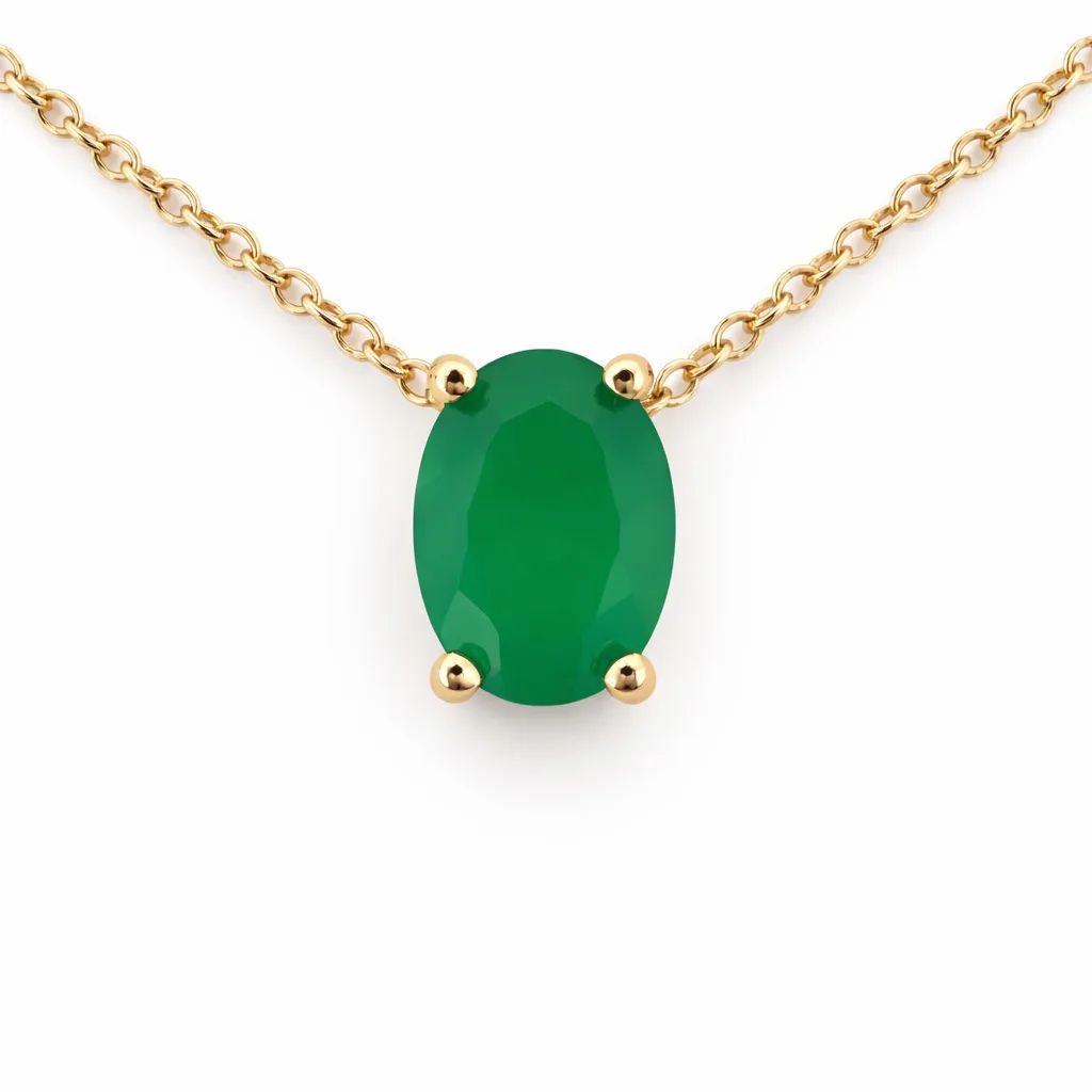 Lant cu pandantiv din aur galben cu piatra verde Jade (1)