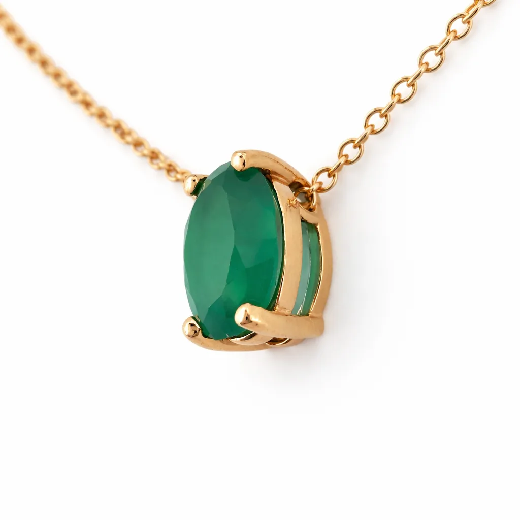 Lant cu pandantiv din aur galben cu piatra verde Jade (1)