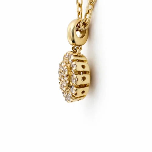 Lant cu pandantiv rotund Luvand din aur galben cu zirconii