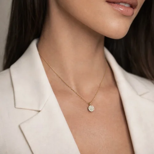 Lant cu pandantiv rotund din aur galben cu zirconii (1)