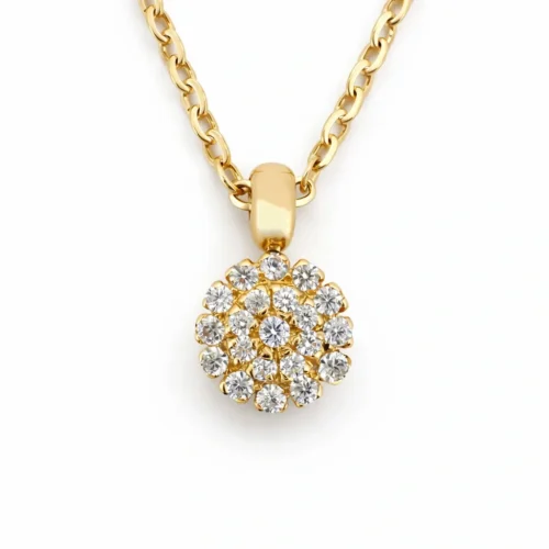 Lănțișor cu pandantiv rotund din aur galben 14k cu zirconia — Luvand Jewelry