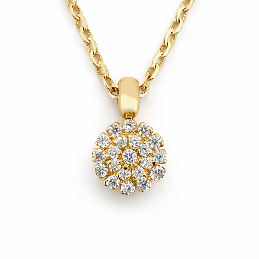 Lant cu pandantiv rotund din aur galben cu zirconii