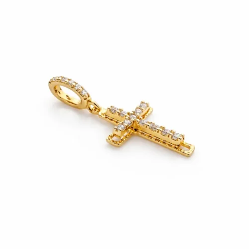 Pandantiv cruce din aur galben 14k cu pietre — Luvand Jewelry