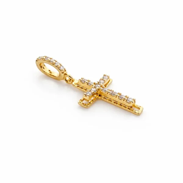 Pandantiv cruce din aur galben 14k cu pietre — Luvand Jewelry