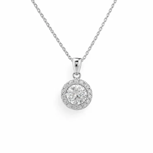 Lănțișor cu pandantiv rotund din aur alb 14k cu zirconia — Luvand Jewelry