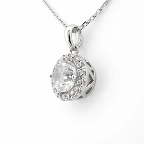Lant Luvand cu pandantiv rotund din aur alb cu zirconii (1)