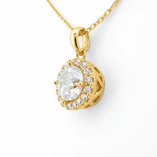 Lănțișor cu pandantiv rotund din aur galben 14k cu zirconia — Luvand Jewelry