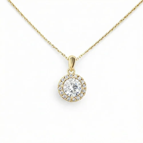 Lant cu pandantiv rotund din aur galben cu zirconii (1)